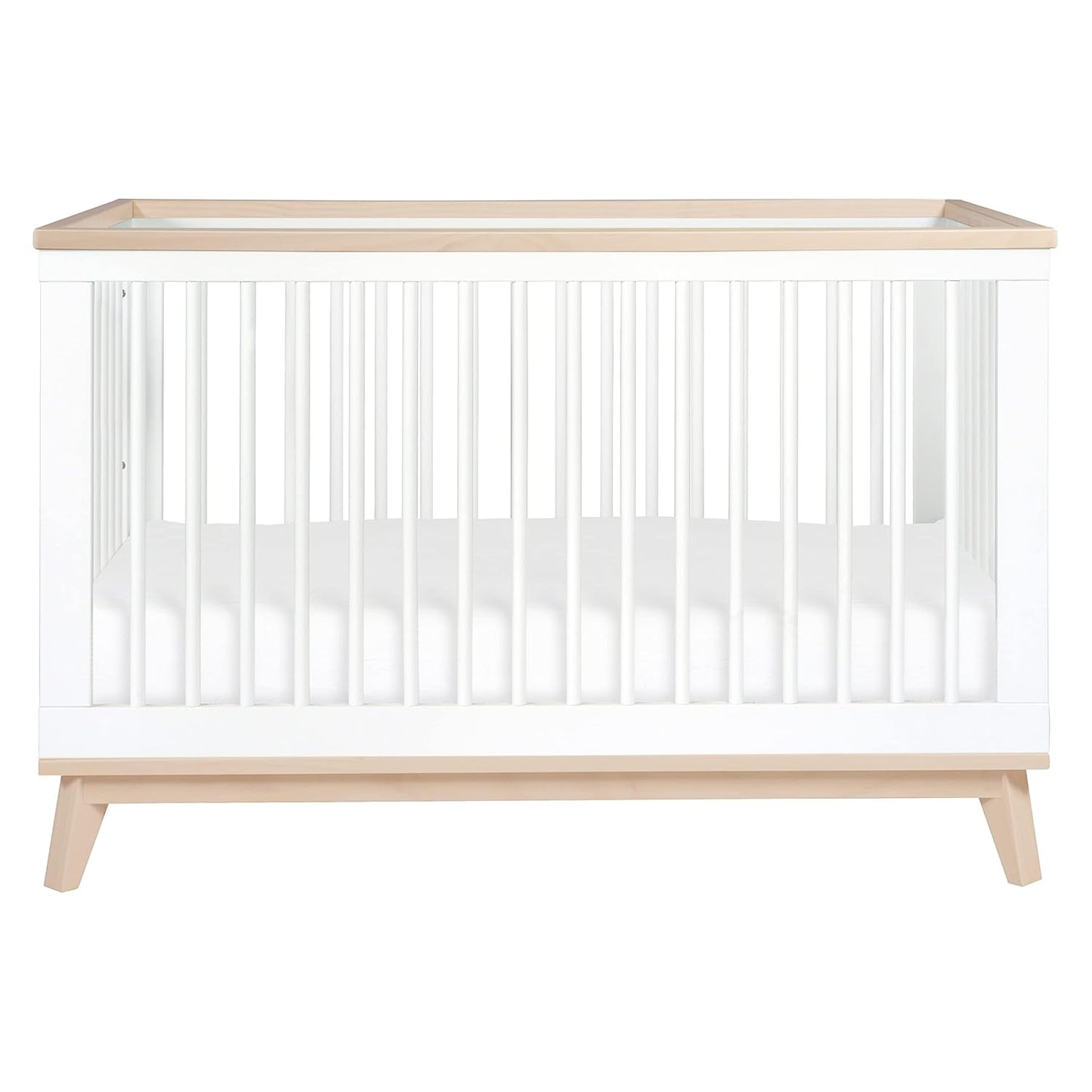 Babyletto Scoot 3-In-1 Convertible Crib with Toddler Bed Conversion Kit in White and Washed Natural, Greenguard Gold Certified