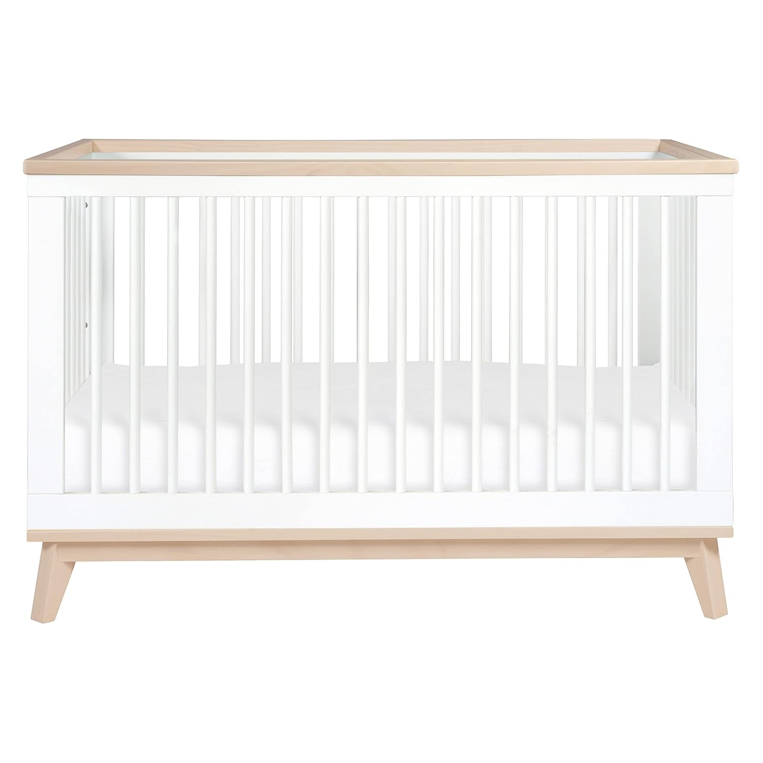 Babyletto Scoot 3-In-1 Convertible Crib with Toddler Bed Conversion Kit in White and Washed Natural, Greenguard Gold Certified