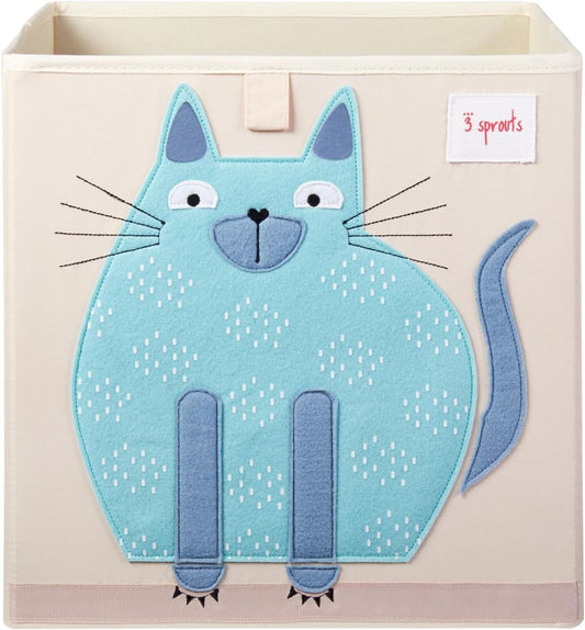 3 Sprouts Toy Storage Organizer: Toy Box Cube Organizer for Playroom, Nursery - Foldable Storage Bin - Cat