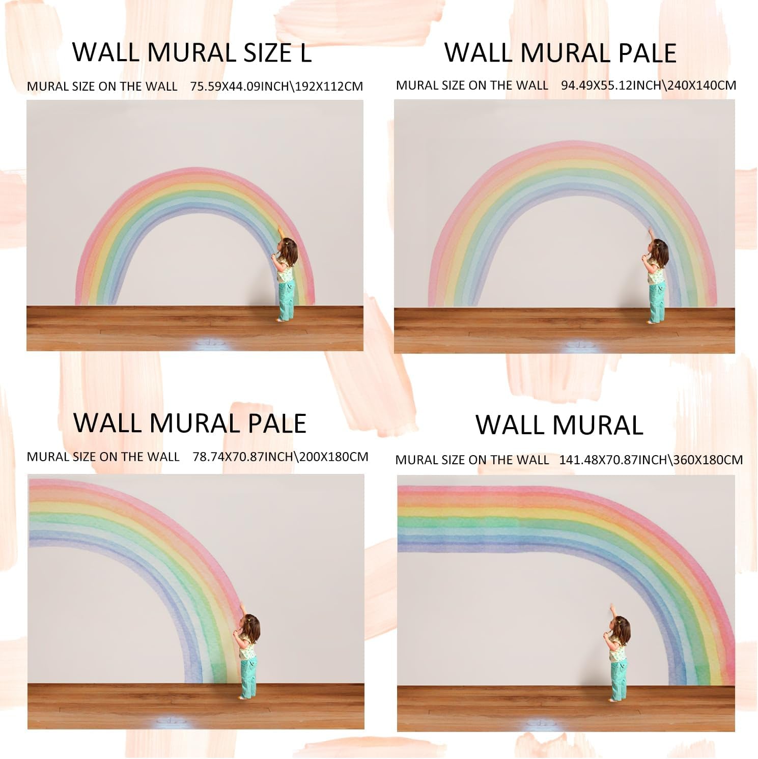 Funlife Fabric Large Rainbow Wall Mural Stickers Peel and Stick, Irregular Precut Half Watercolor Rainbow Wall Decals for Girls Bedroom Kids Nursery Room Playroom, Rectangle Rainbow Wall Decals