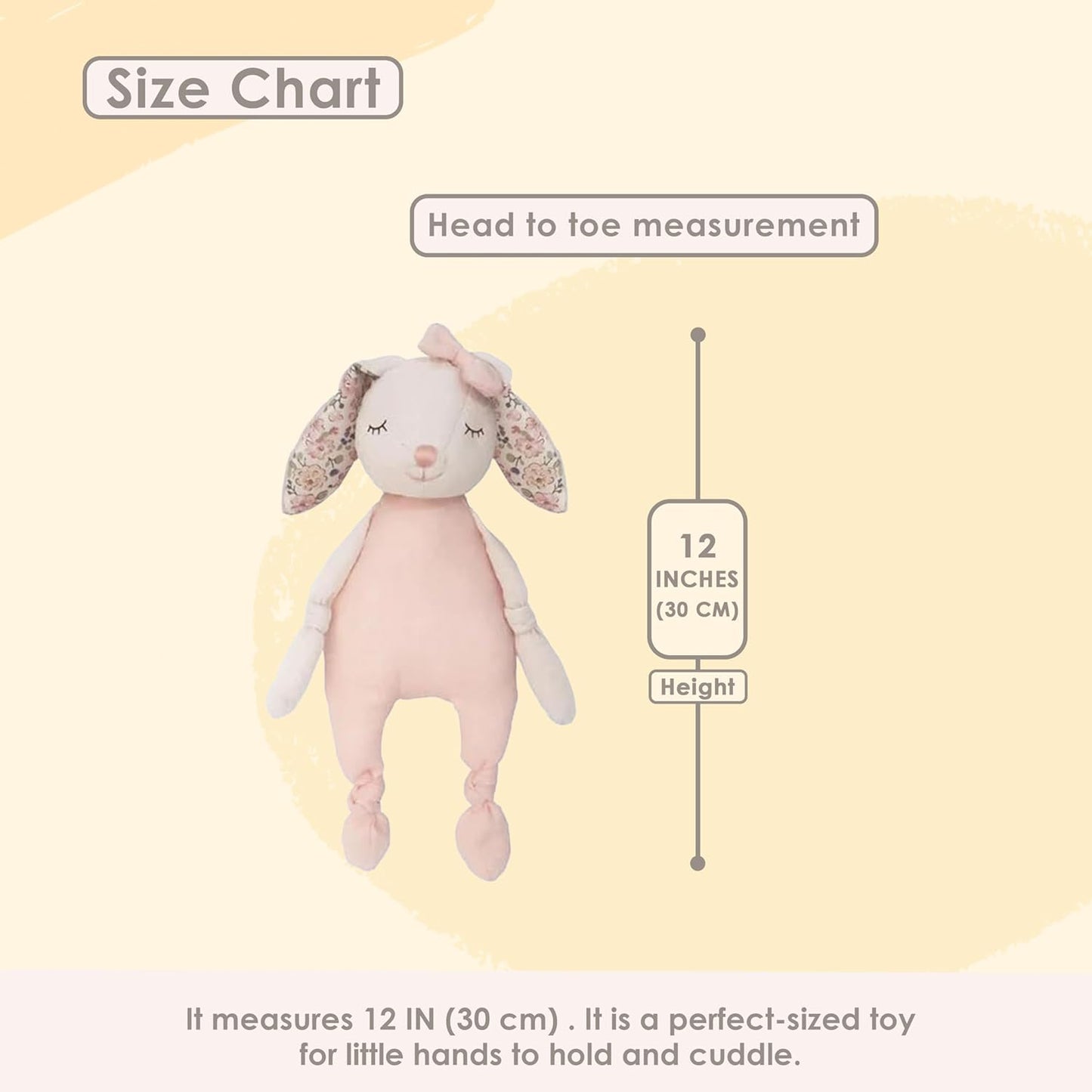 MON AMI Petit Bunny Knotted Soft Doll 12”, Muslin Cloth Doll for Infants & Toddlers, Huggable Rabbit Plush Toy, Great Gift for Christmas