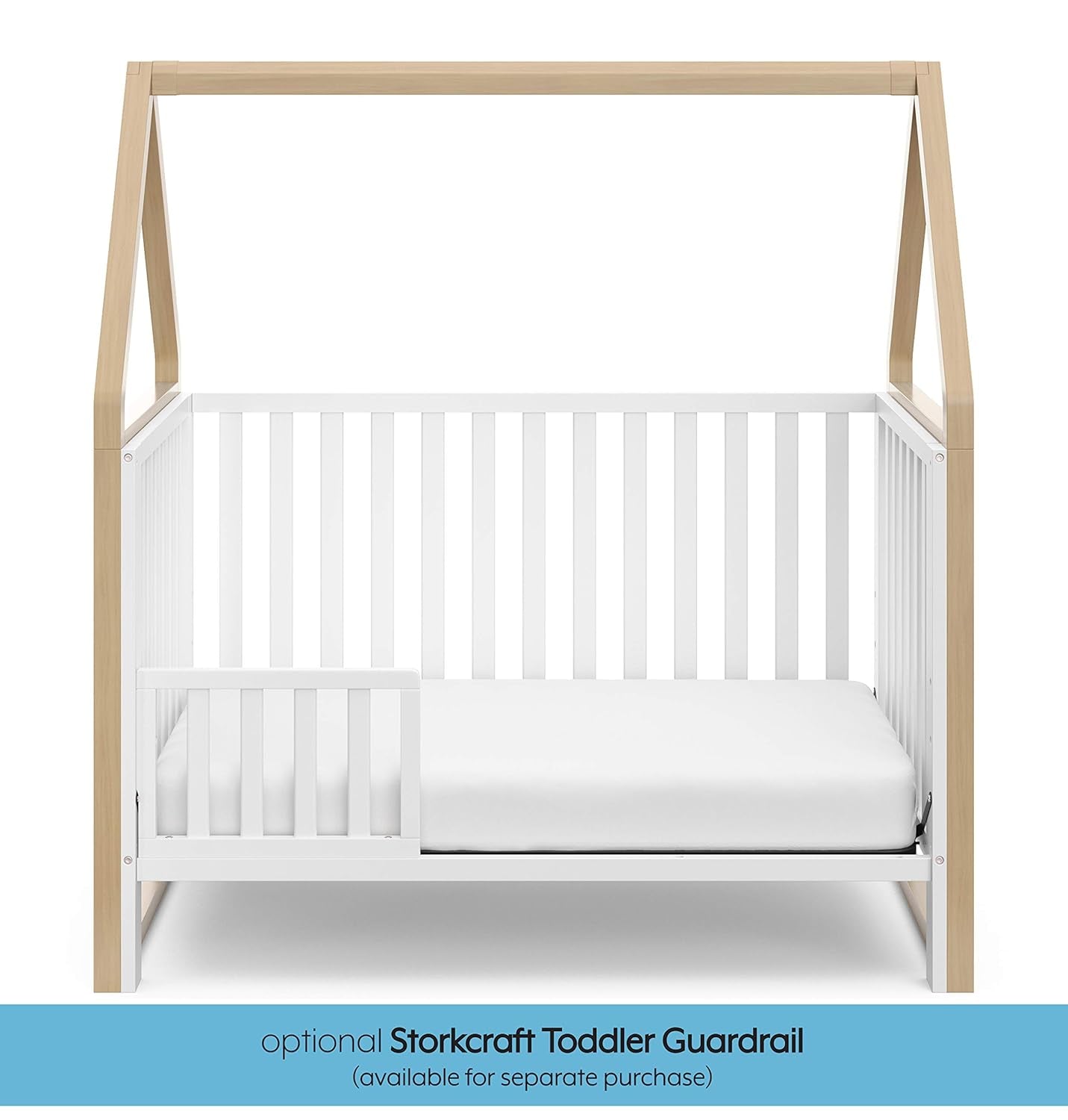 Storkcraft Orchard 5-In-1 Convertible Crib (White with Driftwood) – GREENGUARD Gold Certified, Canopy Style Baby Crib, Converts from Crib to Toddler Bed, Daybed and Full-Size Bed