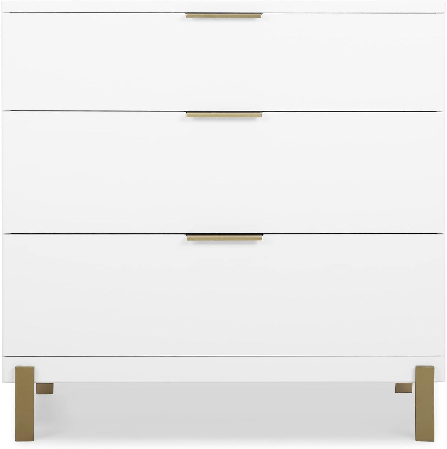 Delta Children Hendrix 3 Drawer Dresser, Bianca White/Bronze