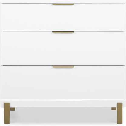 Delta Children Hendrix 3 Drawer Dresser, Bianca White/Bronze