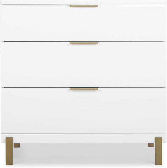 Delta Children Hendrix 3 Drawer Dresser, Bianca White/Bronze