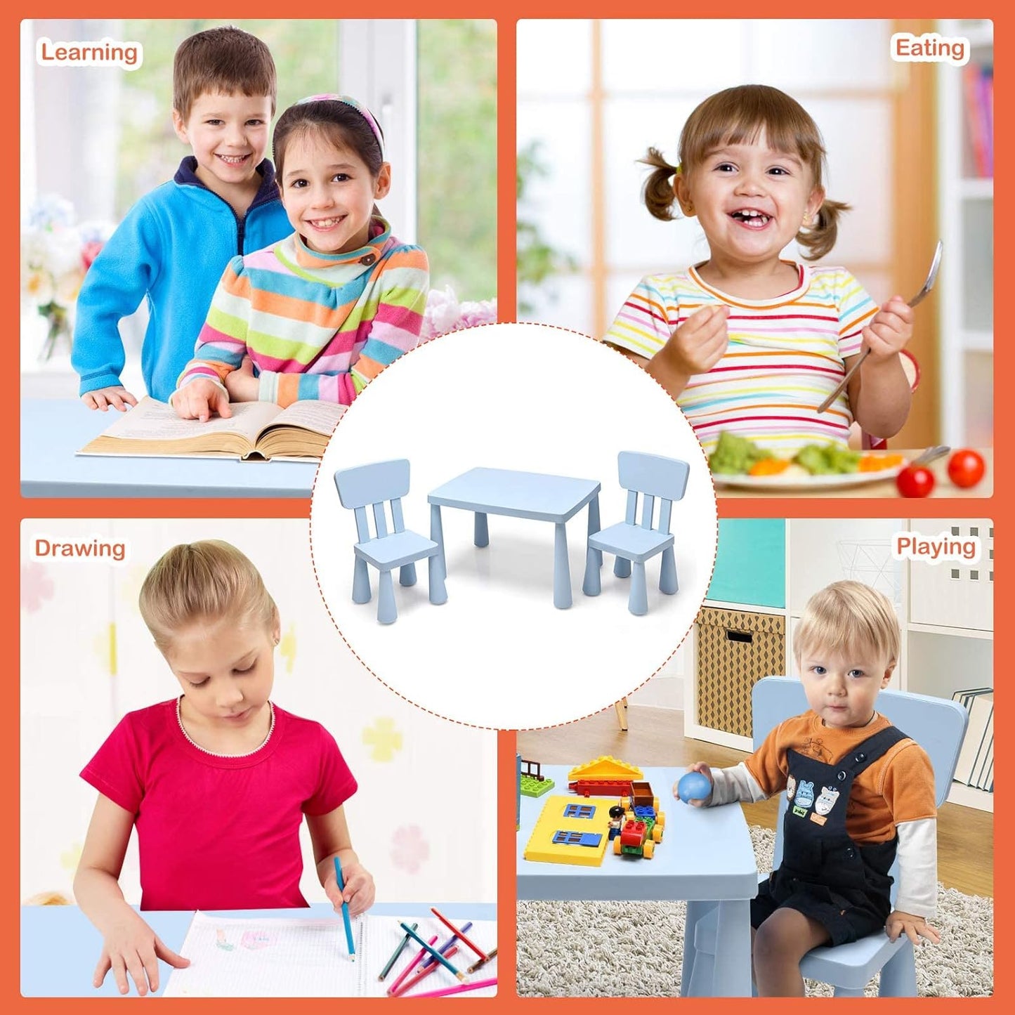 Costzon Kids Table and Chair Set, 3 Piece Plastic Children Activity Table for Reading, Drawing, Snack Time, Arts Crafts, Preschool, Kindergarten & Playroom, Easy Clean, Toddler Table & Chair (White)