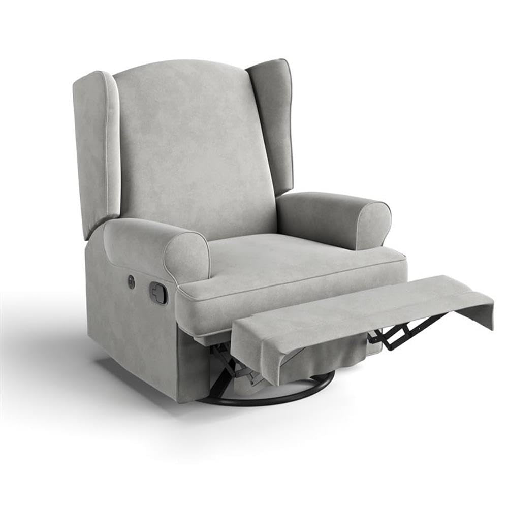 Storkcraft Serenity Upholstered Swivel Glider with USB Charging Port (Steel) – Fully Upholstered Wingback Nursery Glider Recliner with Manual Recline Function, 2 USB Charging Ports, 360 Swivel Base