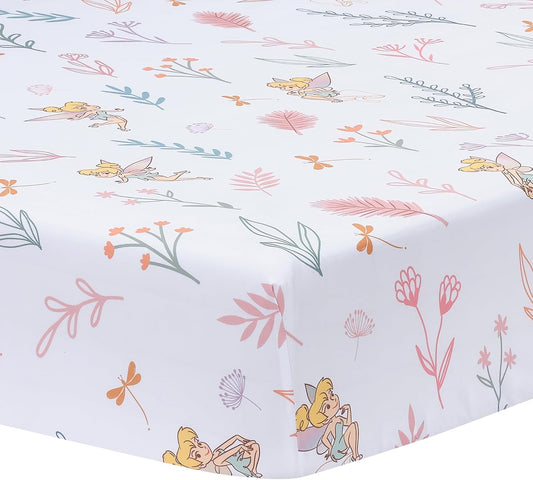 Bedtime Originals Tinker Bell Fitted Crib Sheet - Pink, White, Green, Disney