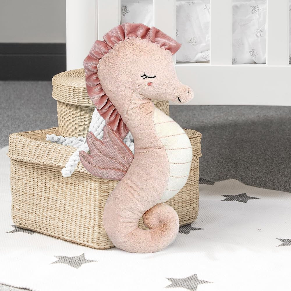 MON AMI Pink Seahorse Shaped Decor Pillow – 18X8”, Decorative Accent Throw Pillow, Ocean Stuffed Animal Plush for Nursery