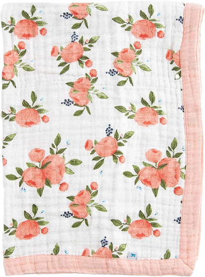 Little Unicorn Watercolor Roses Cotton Muslin Quilt Receiving Blanket | 100% Cotton | Super Soft | Babies and Toddlers | 30” X 40” | Machine Washable