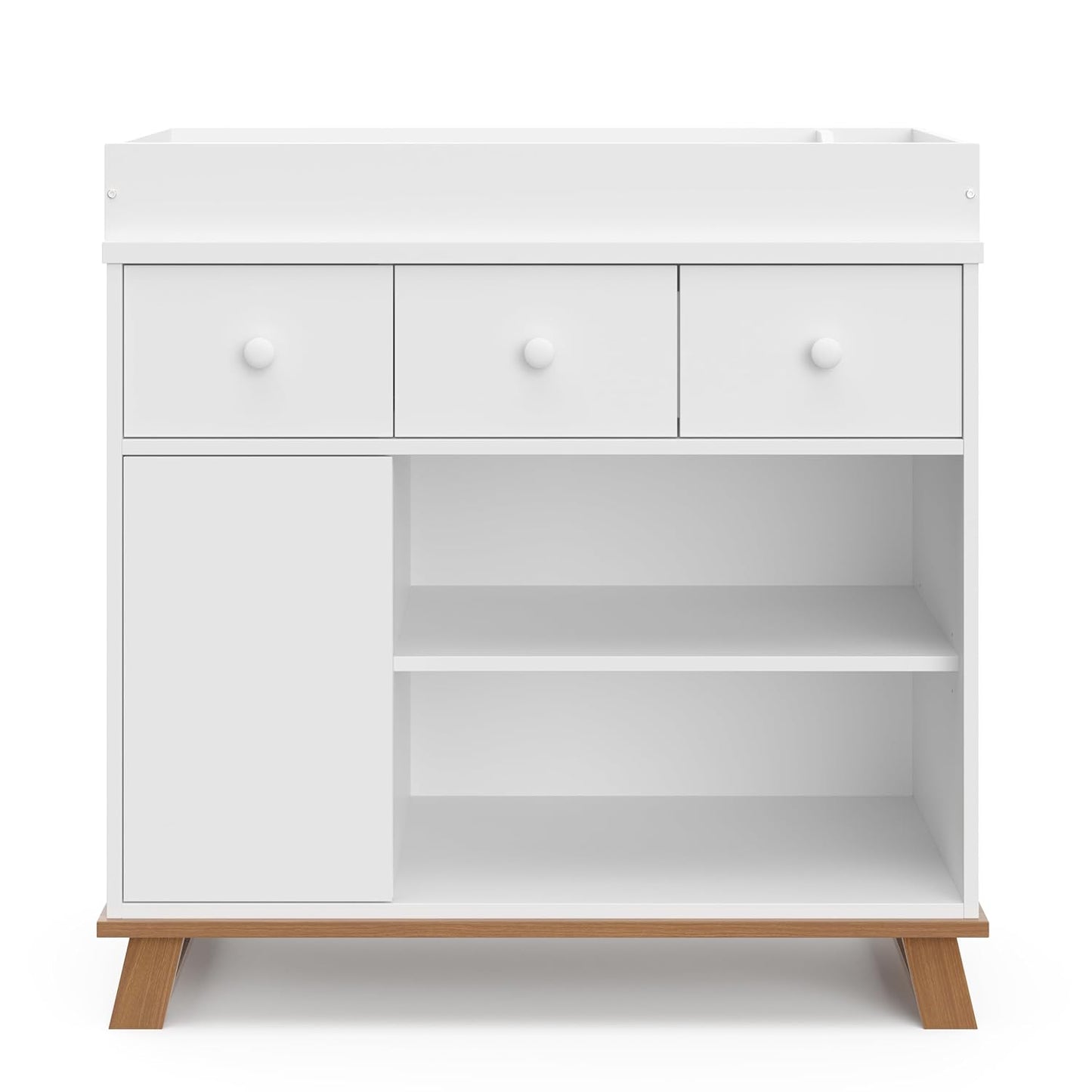 Storkcraft Modern Nursery Changing Table Dresser (White with Vintage Driftwood) – GREENGUARD Gold Certified, Baby Dresser with Changing Table Top, Dresser for Nursery, Changing Table with Drawers