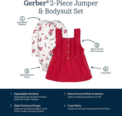 Gerber Baby & Toddler Girls' 2-Piece Overall Dress Set