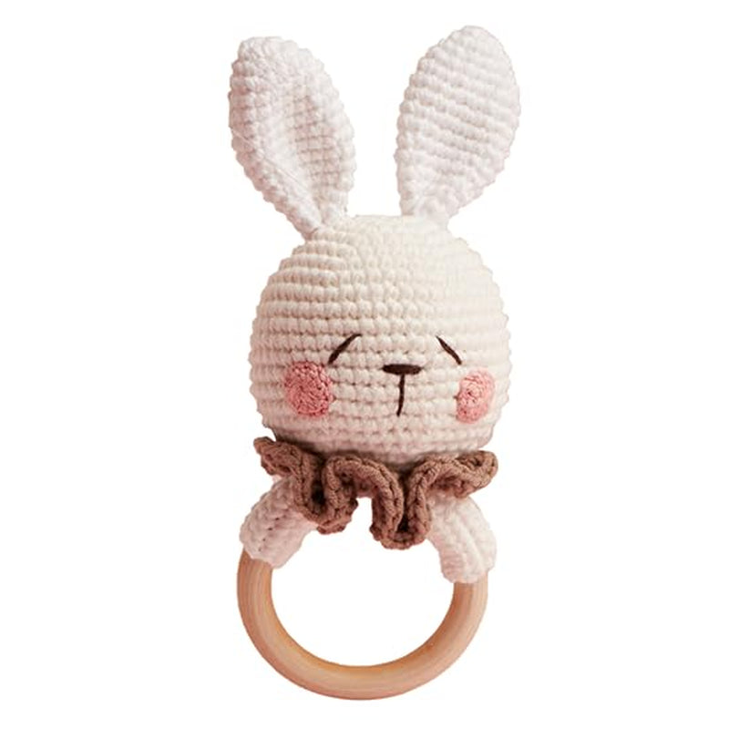 Chippi & Co Crochet Baby Rattle, Crochet Baby Toys, Stuffed Baby Doll, Organic Wooden Newborn Toys, Knitted Stuffed Animals for Babies Boy, Girl, Christmas Gifts for New Parents (Baby Reindeer)