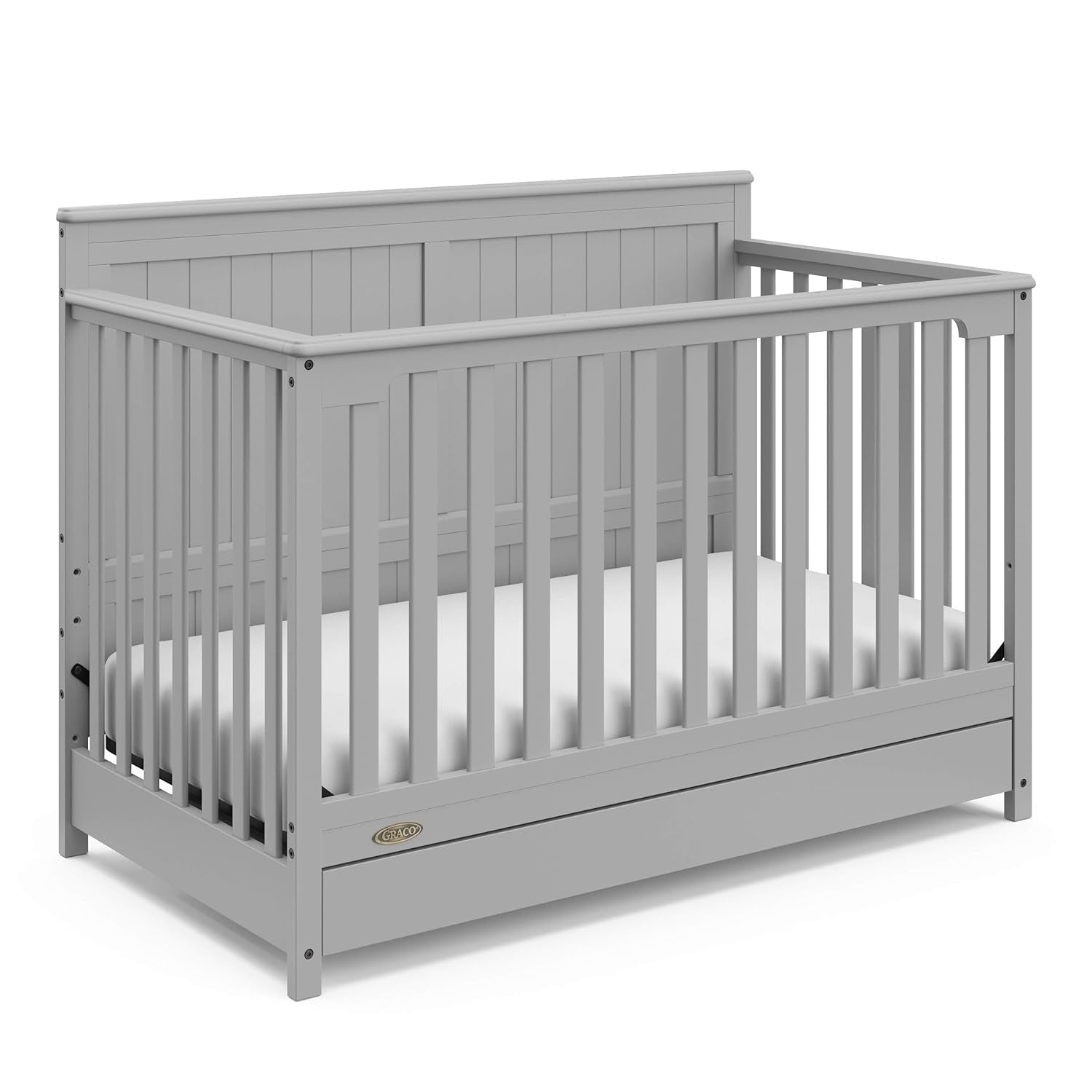 Graco Hadley 5-In-1 Convertible Crib with Drawer (Pebble Gray) – GREENGUARD Gold Certified, Crib with Drawer Combo, Full-Size Nursery Storage Drawer, Converts to Toddler Bed, Daybed