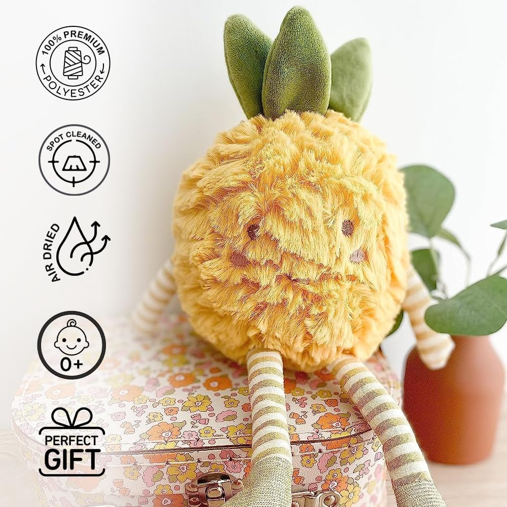 MON AMI Pina the Pineapple Plush Toy - 10”, Food Plush Toys, Fruit Plushie for Boys/Girls, Handcrafted Fruit Doll – Perfect for Décor/Play