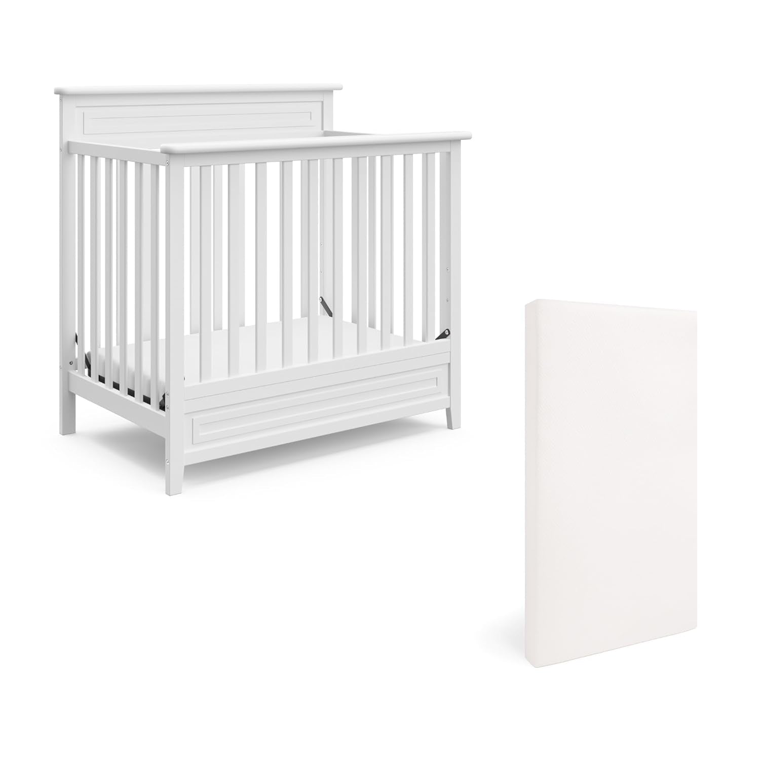 STORKCRAFT Petal 4-In-1 Convertible Mini Crib (Pebble Gray) – GREENGUARD Gold Certified, Converts to Daybed and Twin-Size Bed, Includes Bonus 2.75-Inch Mini Crib Mattress