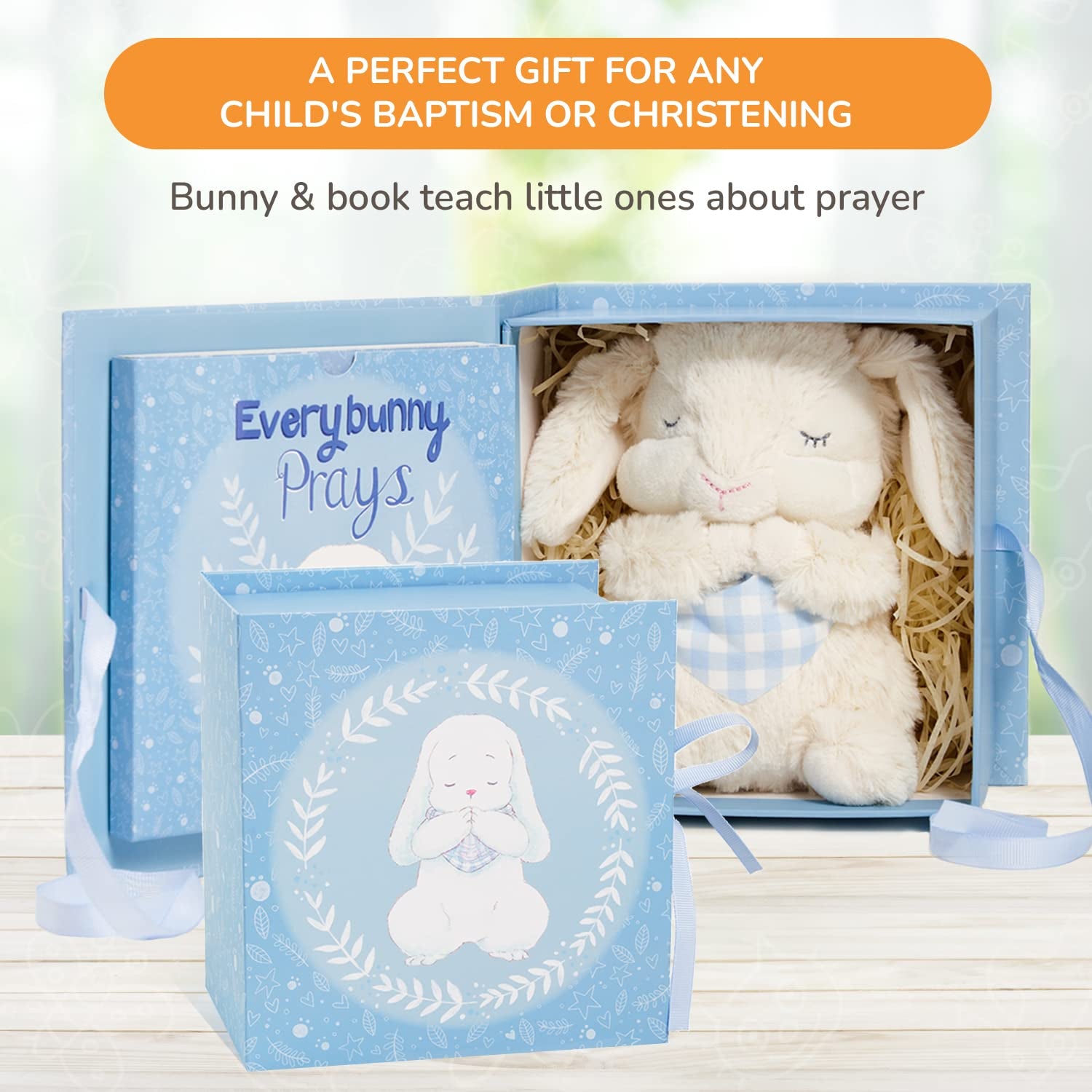 Tickle & Main Everybunny Prays the Praying Musical Bunny, Ideal Baptism & Holiday Gifts for Boys, Babies & Toddlers on Christmas & Thanksgiving (Blue, 7 In)