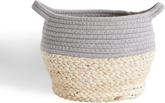 Levtex Baby - Mozambique Nursery Hamper - round Storage Basket - Rope and Straw - Grey and Natural - Nursery Accessories - Size: 9.1 X 9.1 X 7.9In.