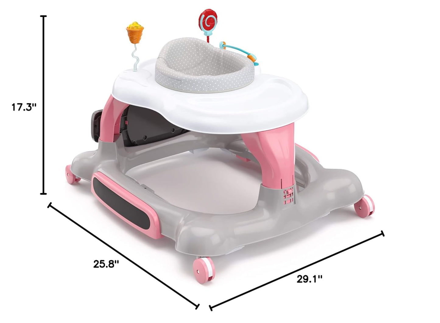 Storkcraft 3-In-1 Activity Walker and Rocker with Jumping Board and Feeding Tray, Interactive Walker for Toddlers and Infants, Pink