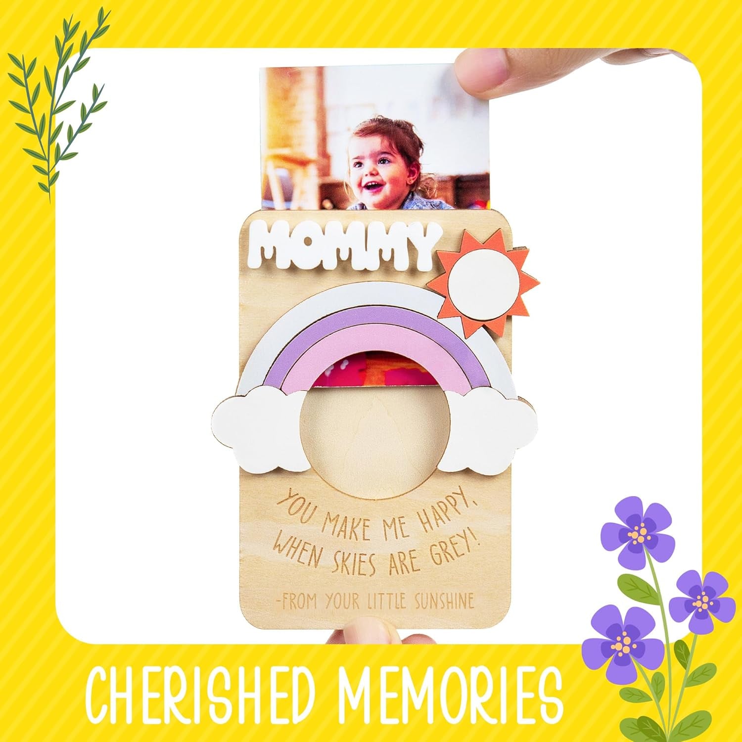 Chippi & Co Custom Photo Frame for Refrigerator (With Tape, NO MAGNET), Mommy & Me Picture Frame, Christmas Wooden Magnetic Frame, Birthday Gifts for Mom from Kids