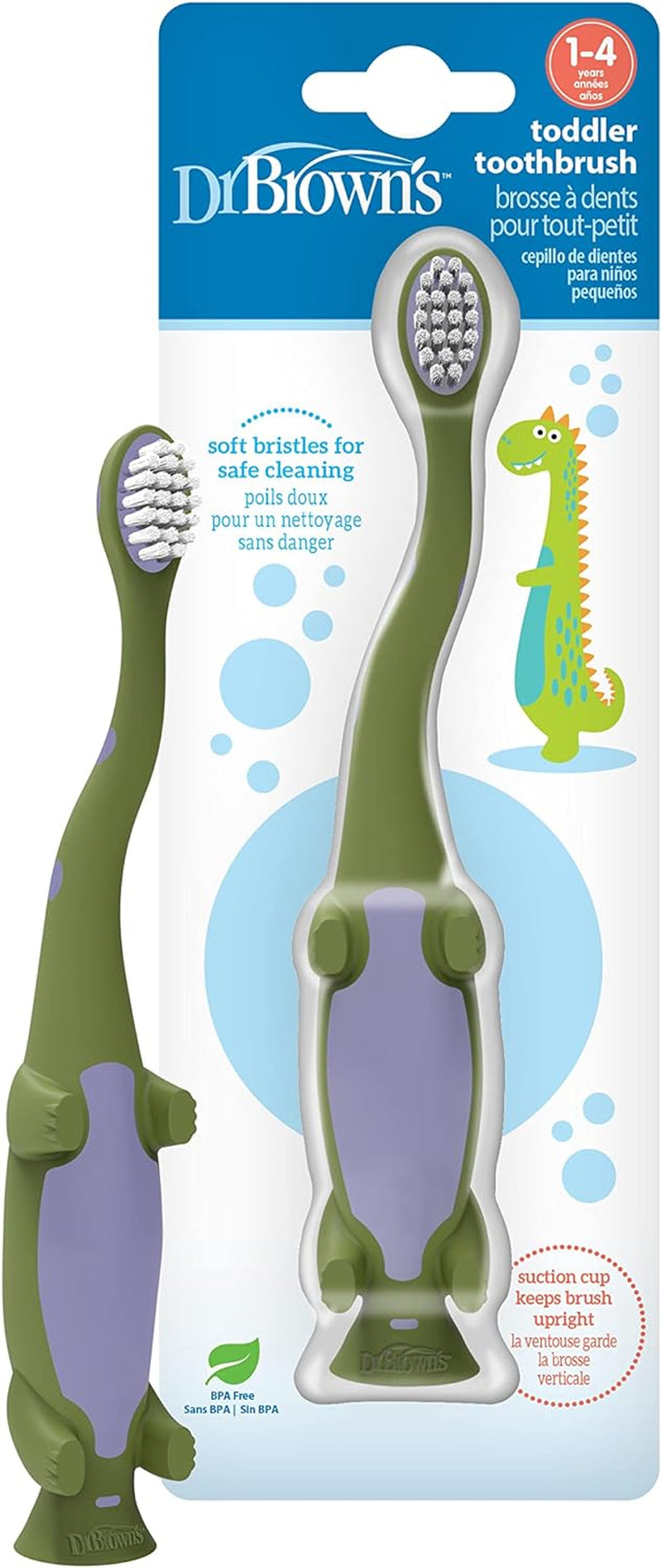 Dr. Brown'S Toddler Toothbrush, Dinosaur, Green and Orange, 2-Pack