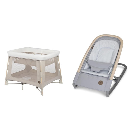 Maxi-Cosi Swift Play Yard, Classic Oat & Kori 2-In-1 Rocker, Classic Slate