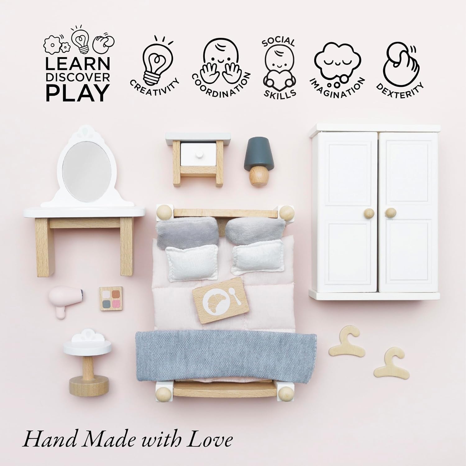 Le Toy Van - Wooden Daisylane Master Bedroom Dolls House | Accessories Play Set for Dolls Houses | Girls and Boys Dolls House Furniture Sets - Suitable for Ages 3+, ME057, Small