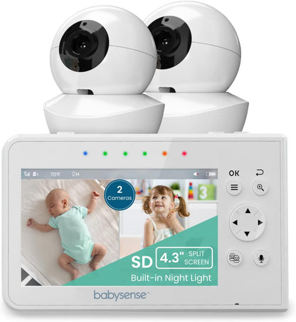 Babysense 3.5" Screen, Video Baby Monitor with Camera and Audio, 960Ft Range (Open Space), Night Light, Two-Way Audio, Zoom, Night Vision, Lullabies