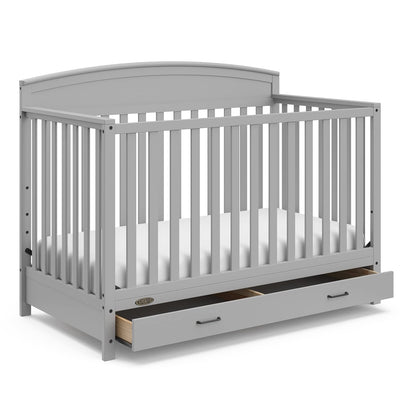 Graco Benton 5-In-1 Convertible Crib and Changer (Pebble Gray) – Crib and Changing Table Combo, Includes Water-Resistant Changing Pad, 3 Drawers, Converts to Toddler Bed, Daybed and Full-Size Bed