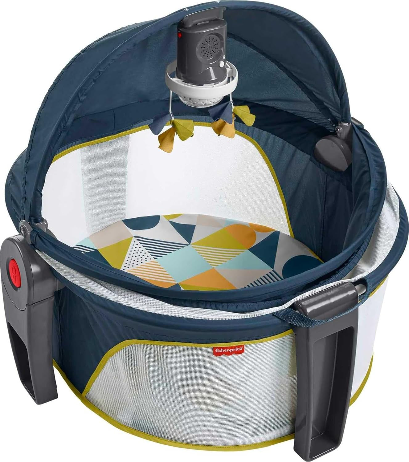 Fisher-Price Portable Baby Bassinet Deluxe On-The-Go Projection Dome, Travel Play Space for Newborns with Lights Music & Canopy, Cool Hues