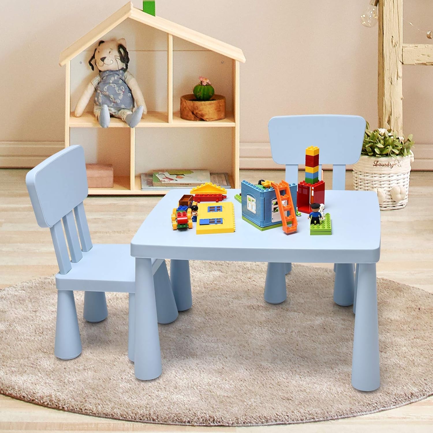 Costzon Kids Table and Chair Set, 3 Piece Plastic Children Activity Table for Reading, Drawing, Snack Time, Arts Crafts, Preschool, Kindergarten & Playroom, Easy Clean, Toddler Table & Chair (White)