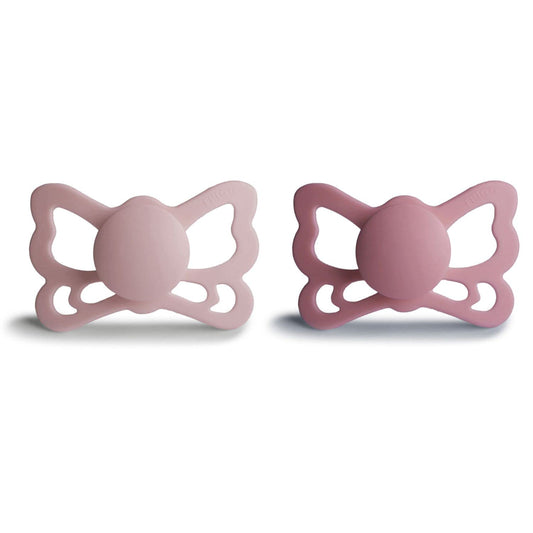 FRIGG Butterfly Anatomical Silkysoft Silicone Baby Pacifier | Made in Denmark | Bpa-Free (Blush/Cedar, 6-18 Months)