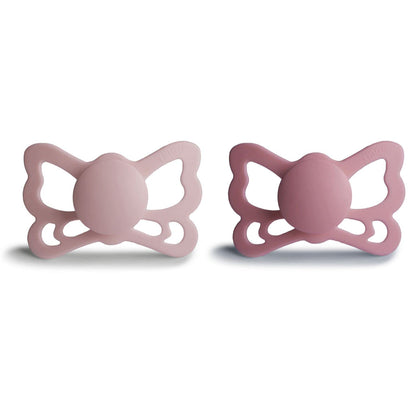 FRIGG Butterfly Anatomical Silkysoft Silicone Baby Pacifier | Made in Denmark | Bpa-Free (White Lilac/Twilight Mauve, 6-18 Months)