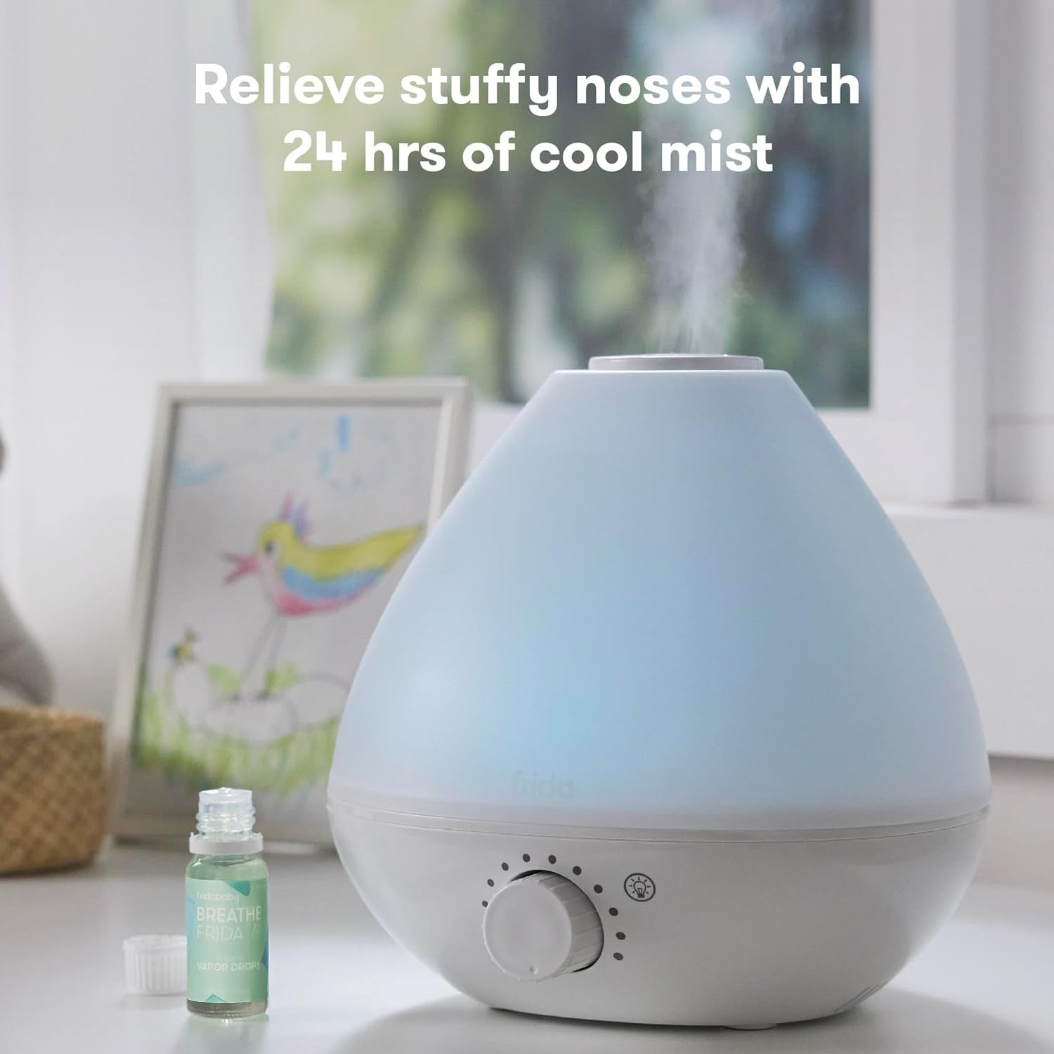 Frida Baby 3-In-1 Cool Mist Humidifier for Baby with Diffuser + Nightlight, Baby Humidifier for Bedroom, Nursery + Large Rooms, Quiet, Auto Shut Off, Runs +24Hrs