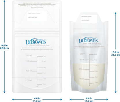 Dr. Brown’S Breast Milk Storage Bags, Disposable and Durable Bags for Freezing & Heating Breast Milk, (100 Ct) 6 Oz Bags, BPA Free