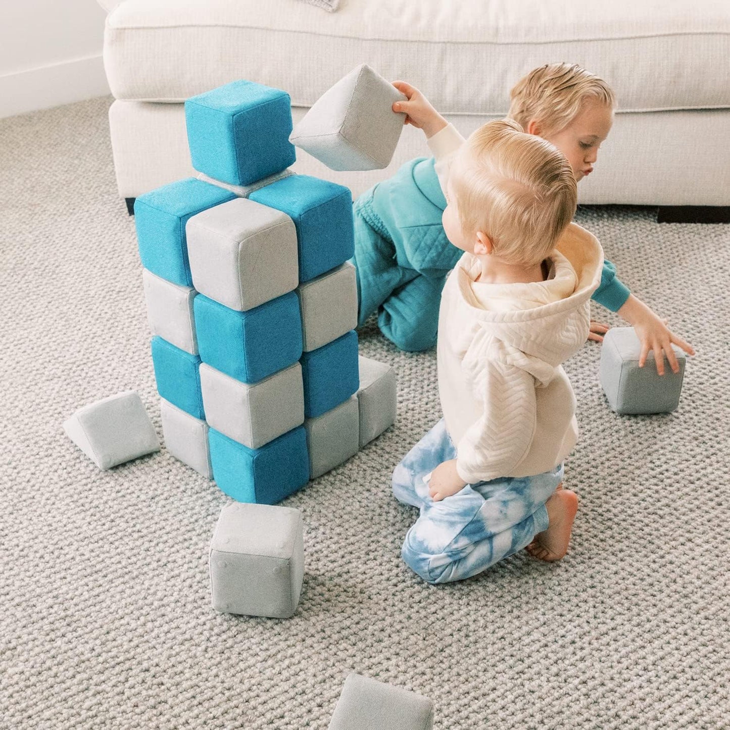 Freshly Picked Magnetblox Magnetic Construction Blocks for Kids, Standard Set, Blue Gray