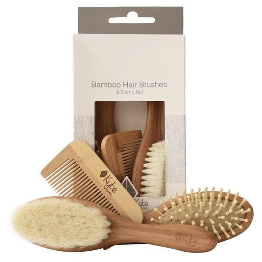 Kyte BABY Bamboo 3-Piece Brush Set - 1 Goat Hair Brush, 1 Wooden Bristle Brush and 1 Bamboo Comb