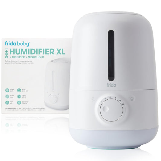 Frida Baby 3-In-1 XL Top Fill Humidifiers for Bedroom, 6L Tank Cool Mist Humidifier for Large Rooms + Diffuser, Nightlight, Auto Shut-Off, Quiet, Carry Handle, Night Light, Essential Oil Diffuser