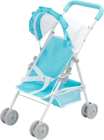 Olivia'S Little World Baby Doll 3Pc Nursery Set - Crib, High Chair & Stroller, Blue & White