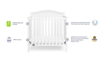 Graco Stella 4-In-1 Convertible Mini Crib with Bonus Mattress (White) – Includes Bonus 2.50 Inch Thick Mattress with Water-Resistant Cover, Converts to Twin Bed with Headboard and Footboard