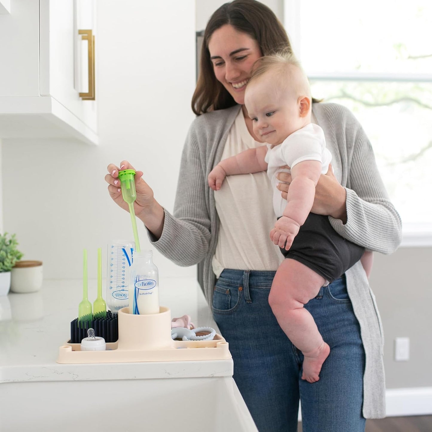 Dr. Brown'S 2-In-1 Dry & Prep Silicone Mat, Silicone Baby Bottle Drying Mat with Removable Pegs for Baby Essentials, Built-In Bottle Prep, Bpa-Free