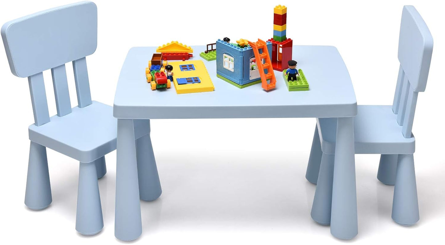 Costzon Kids Table and Chair Set, 3 Piece Plastic Children Activity Table for Reading, Drawing, Snack Time, Arts Crafts, Preschool, Kindergarten & Playroom, Easy Clean, Toddler Table & Chair (Blue)