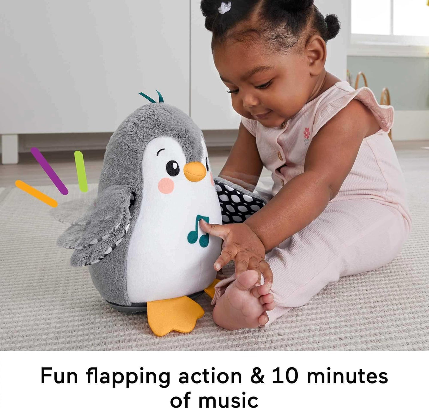 Fisher-Price Baby Tummy Time Toy Flap & Wobble Penguin, Plush with Music & Motion for Sensory Play Newborns Ages 0+ Months