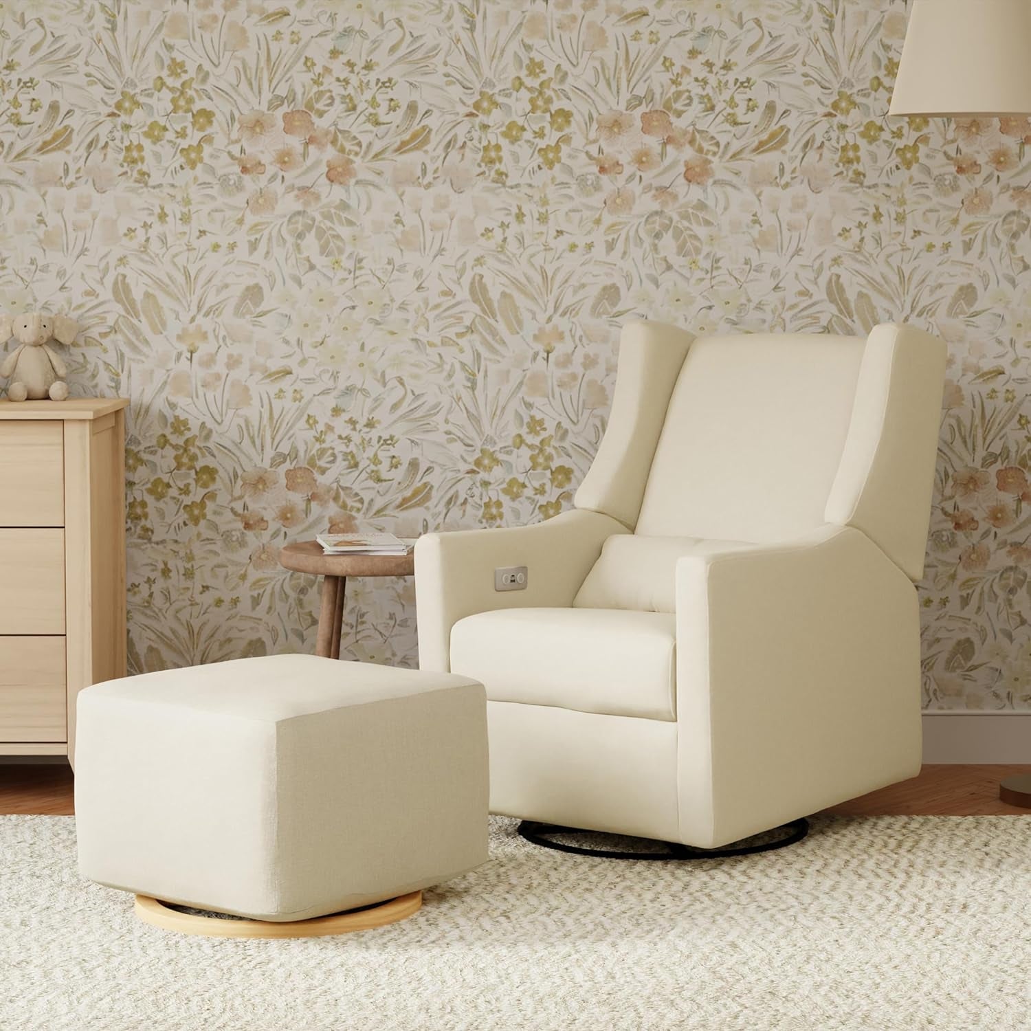 Kiwi Glider Recliner W/Electronic Control and USB | in Almond Teddy Loop W/Light Wood Base, Greenguard Gold Certified