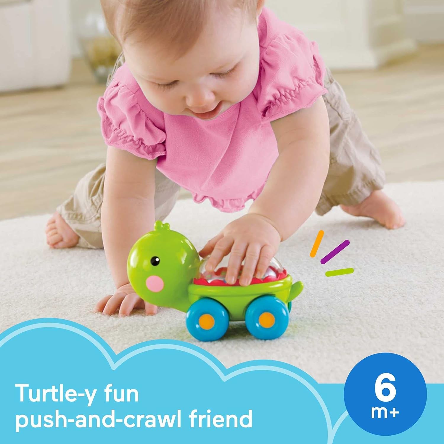 Fisher-Price Baby Crawling Toy Poppity Pop Turtle Push-Along Vehicle with Ball Popping Sounds for Infants Ages 6+ Months​