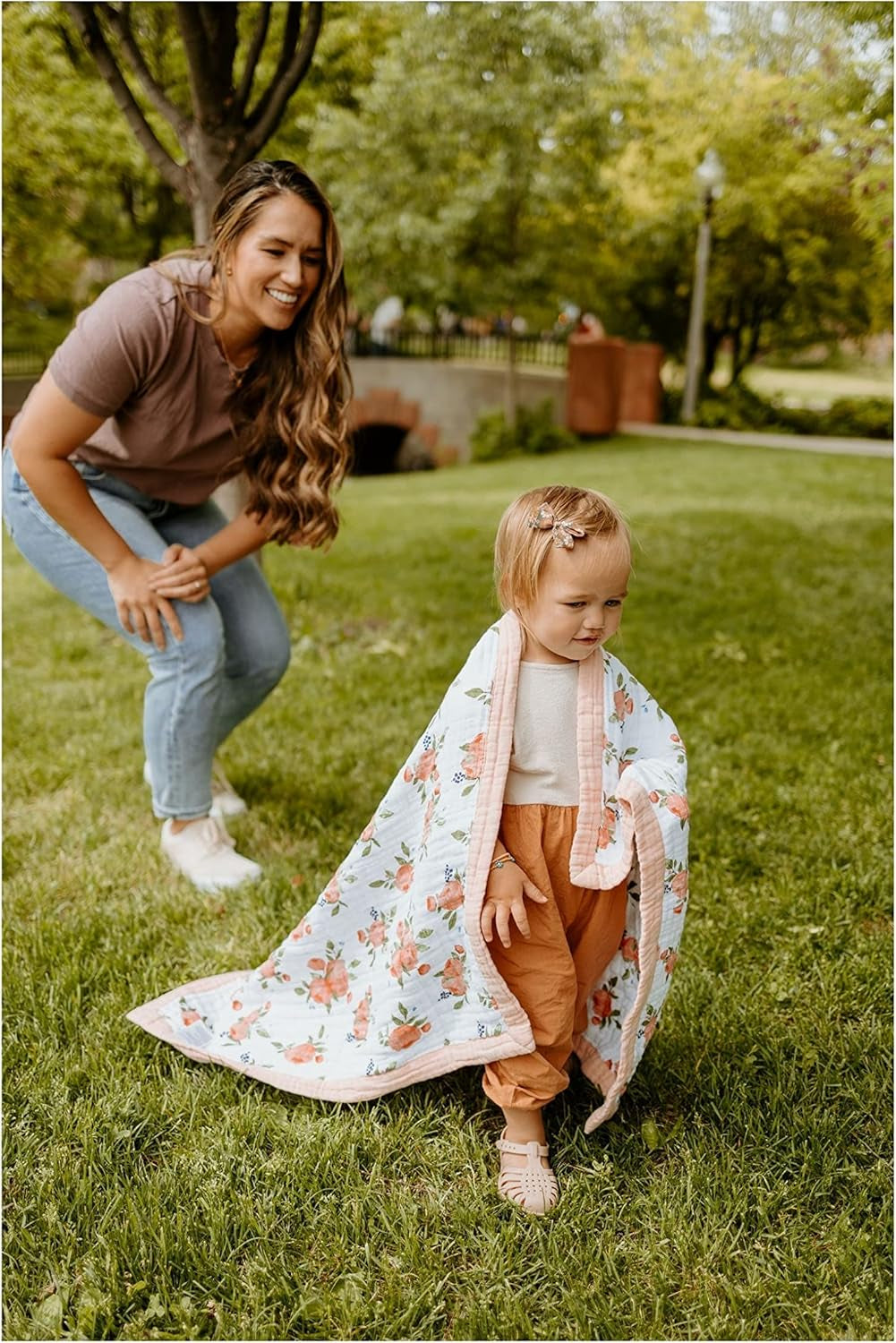 Little Unicorn Watercolor Roses Cotton Muslin Quilt Receiving Blanket | 100% Cotton | Super Soft | Babies and Toddlers | 30” X 40” | Machine Washable