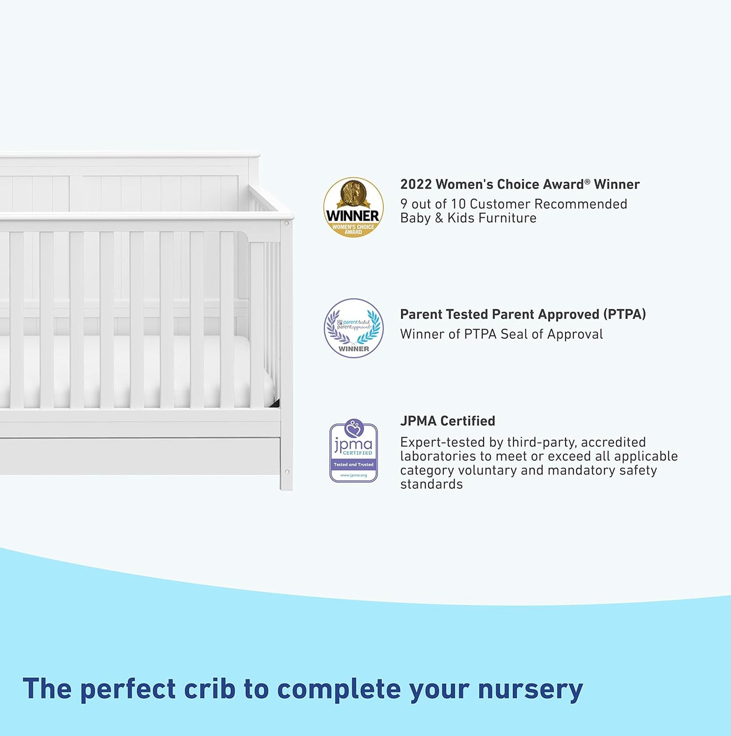 Graco Hadley 5-In-1 Convertible Crib with Drawer (White) – GREENGUARD Gold Certified, Crib with Drawer Combo, Full-Size Nursery Storage Drawer, Converts to Toddler Bed, Daybed