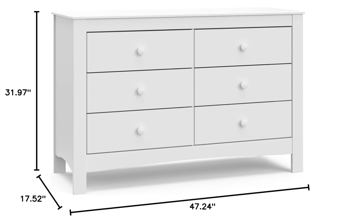 Graco Noah 6 Drawer Double Dresser (White) - GREENGUARD Gold Certified, 6 Drawer Double Dresser for Kids Bedroom or Nursery, Bedroom Furniture Dresser, Universal Design for Nursery and Kids Bedroom