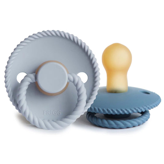 FRIGG Rope Natural Rubber Baby Pacifier | Made in Denmark | Bpa-Free (Powder Blue/Ocean View, 0-6 Months)