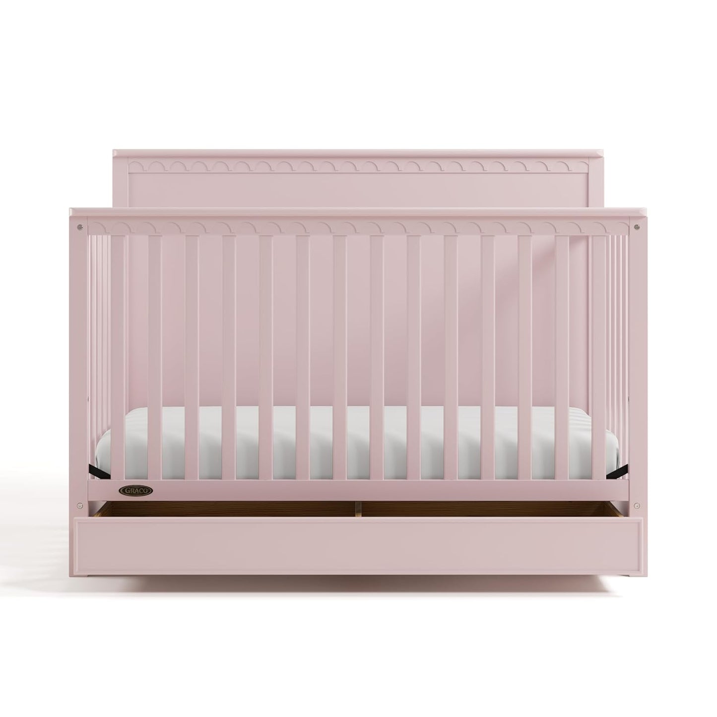 Graco Sasha 5-In-1 Convertible Crib with Storage Drawer (Blush) – GREENGUARD Gold Certified Baby Crib Crafted from Wood, Converts to Toddler Bed, Daybed, and Full-Size Bed